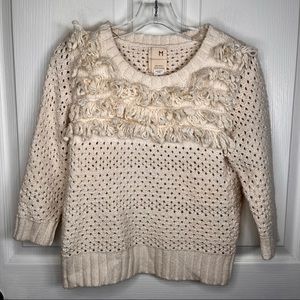 Anthropologie Far Away From Close Sweater Fringe Open Knit Pullover Ala…